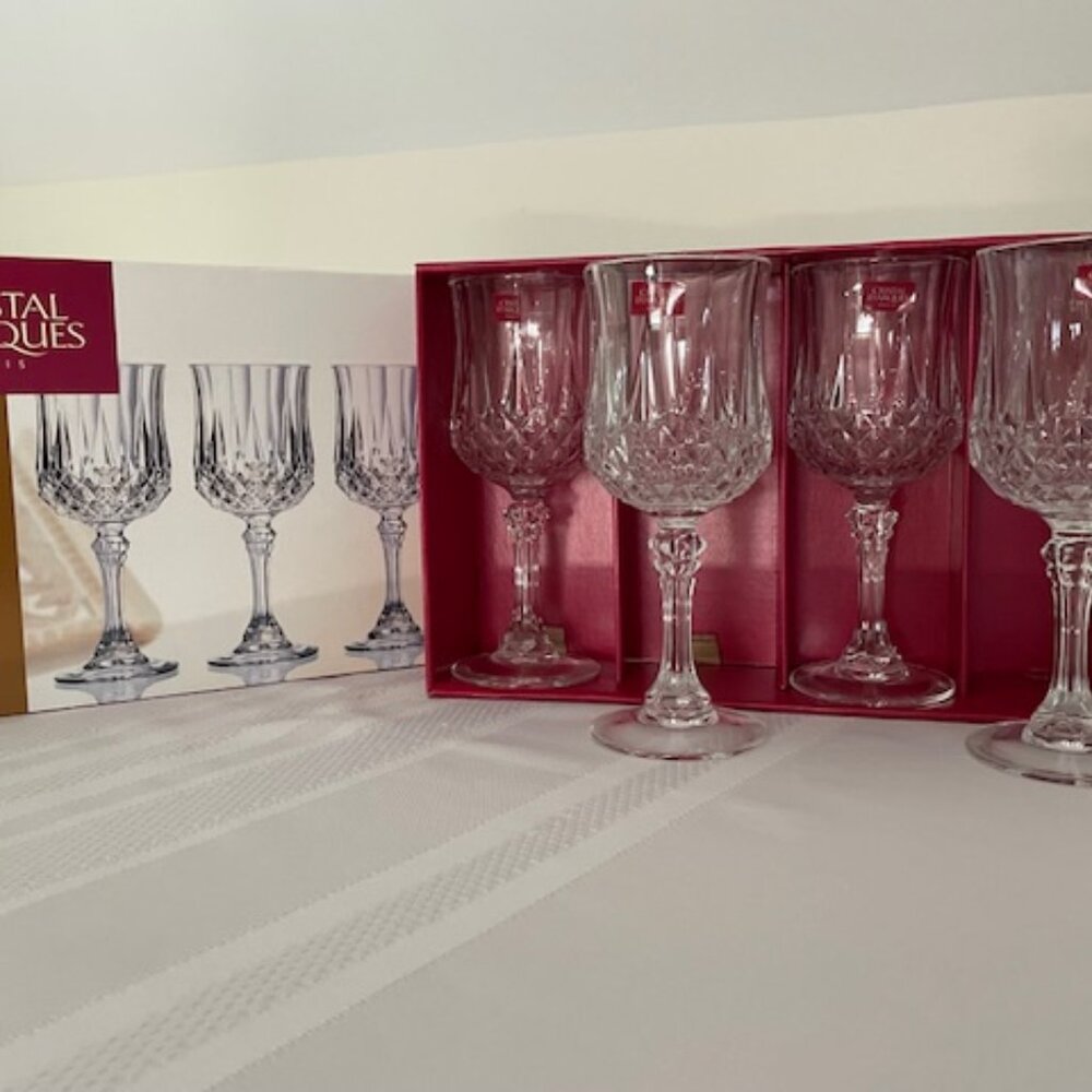 Cristal D'Arques Longchamp 8 1/4" Wine Goblets (Set of 4) New in Box